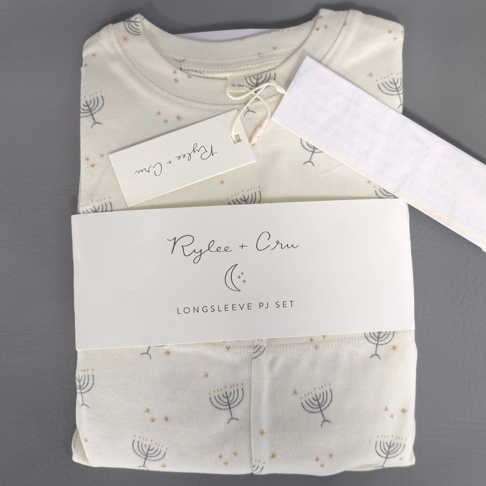 RYLEE + CRU 2pc Pajama Set 12-18m Hanukkah Softest Long Sleeve 100% Cotton - Picture 11 of 11